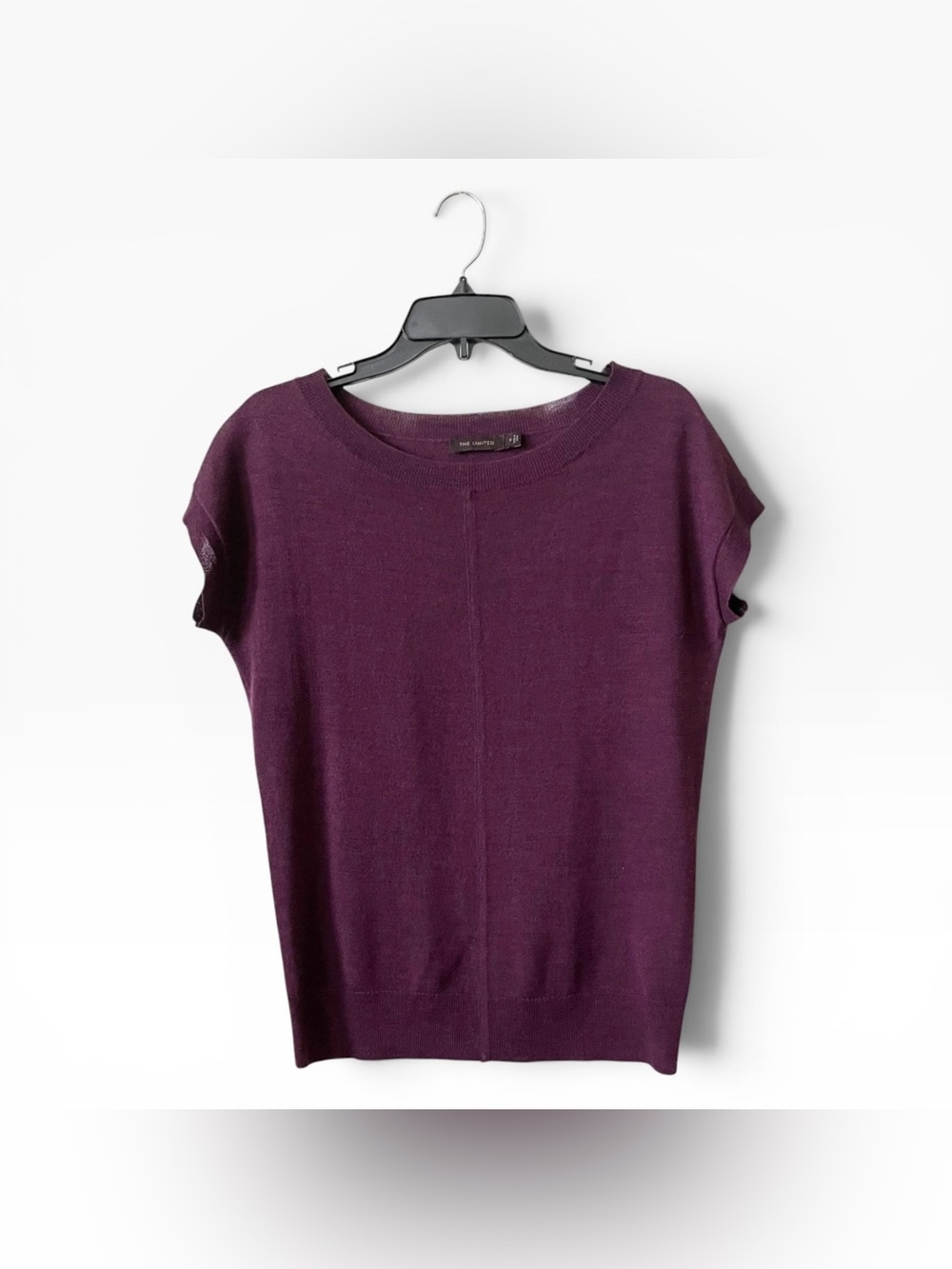 The Limited Merino Wool Blend Knit Top Women's Size S Burgundy Cap Short Sleeve